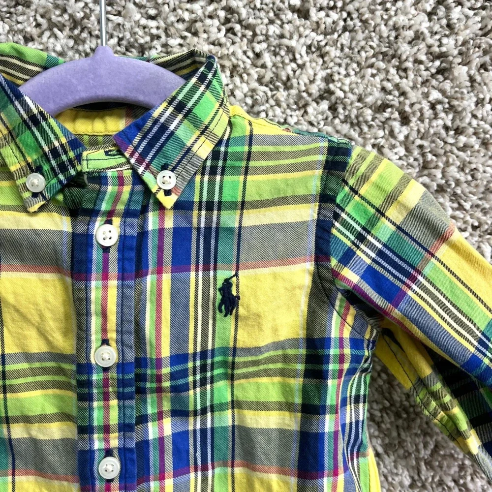 Ralph Lauren Shirt Baby 3M Yellow‎ Plaid Long Sleeve Button Down